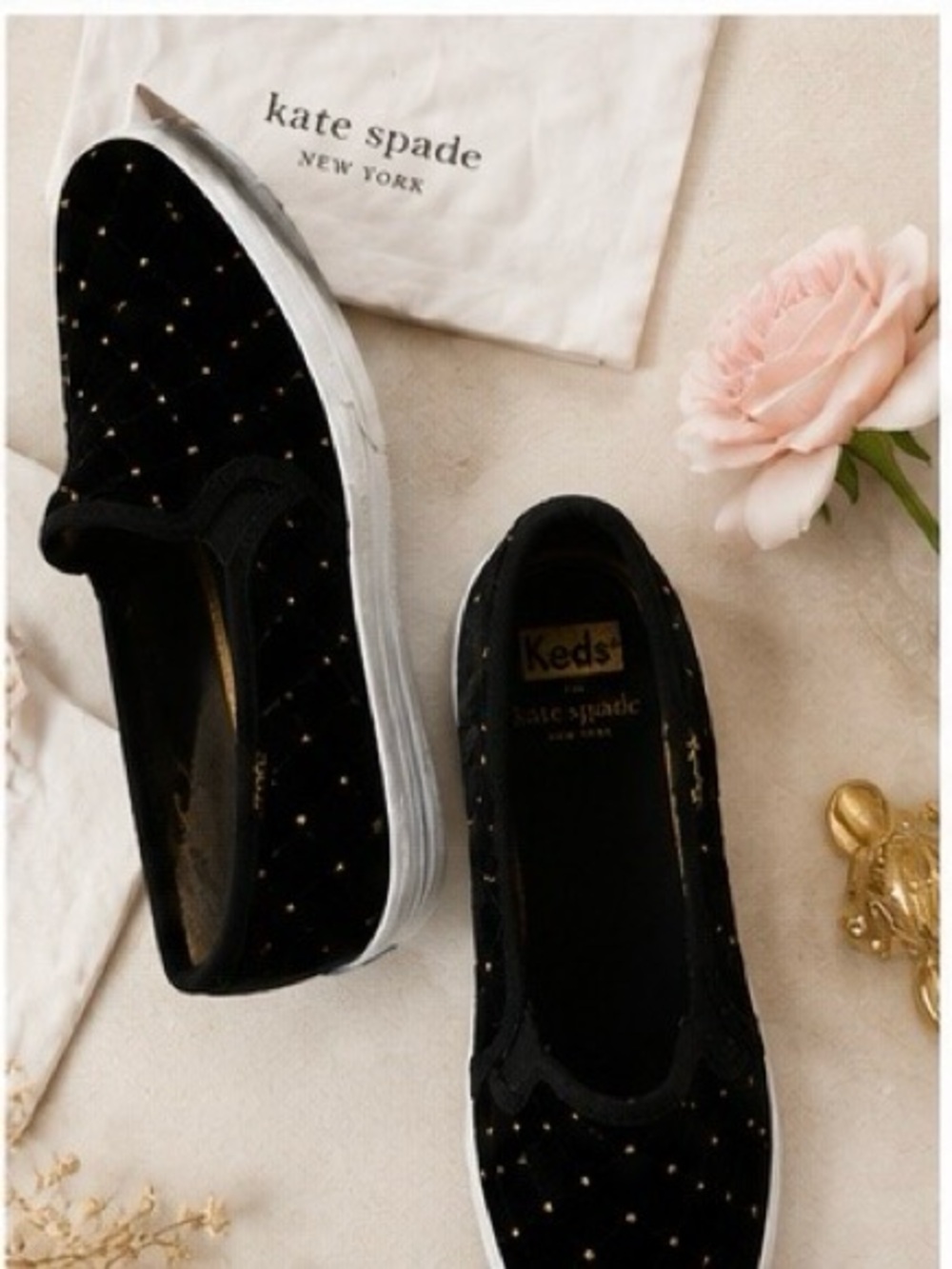 Keds x Kate Spade New York Double Decker Quilted Velvet Slip-On Sneakers Size 8